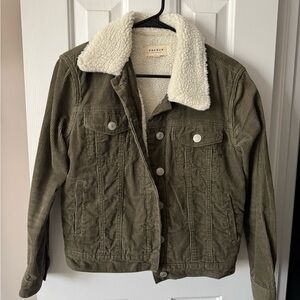 PacSun Women’s Olive Corduroy Jacket with Cream Sherpa Collar